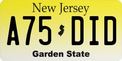 NJ license plate A75DID