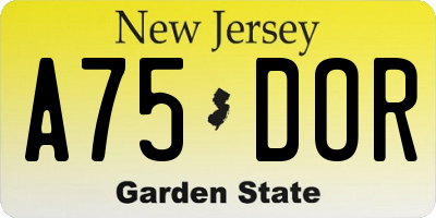 NJ license plate A75DOR