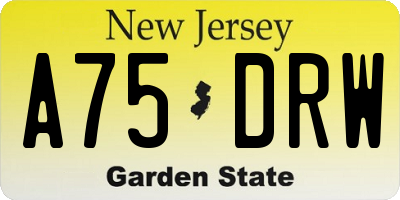NJ license plate A75DRW