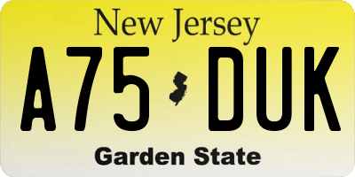NJ license plate A75DUK