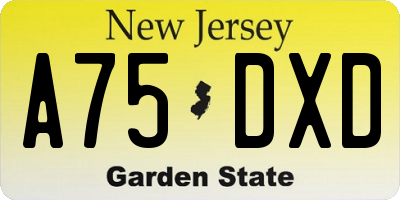 NJ license plate A75DXD