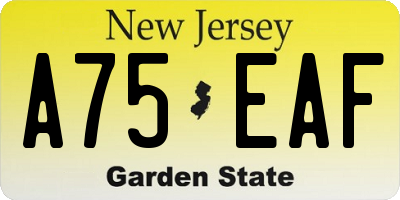 NJ license plate A75EAF