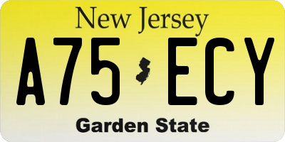 NJ license plate A75ECY