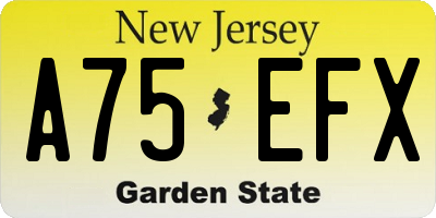 NJ license plate A75EFX