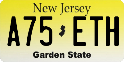 NJ license plate A75ETH