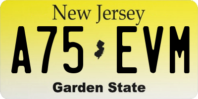 NJ license plate A75EVM
