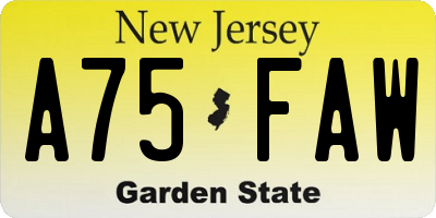 NJ license plate A75FAW