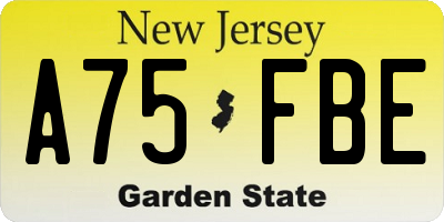 NJ license plate A75FBE