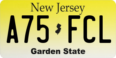 NJ license plate A75FCL
