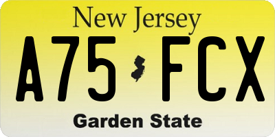 NJ license plate A75FCX