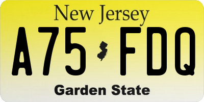 NJ license plate A75FDQ