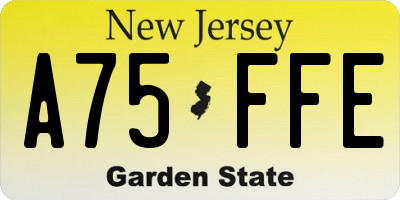 NJ license plate A75FFE