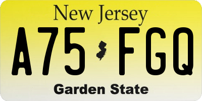 NJ license plate A75FGQ
