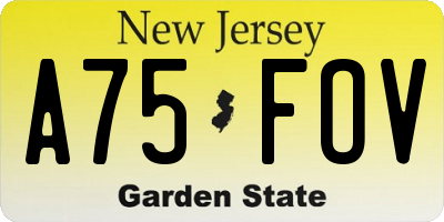 NJ license plate A75FOV