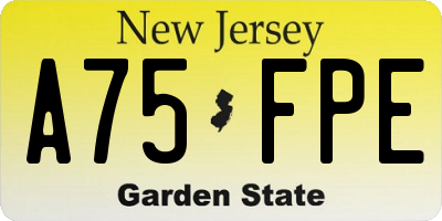NJ license plate A75FPE