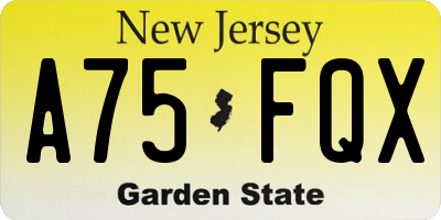 NJ license plate A75FQX