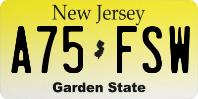 NJ license plate A75FSW