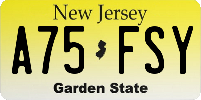 NJ license plate A75FSY