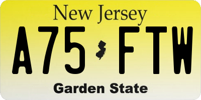 NJ license plate A75FTW