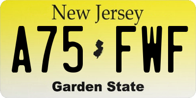NJ license plate A75FWF