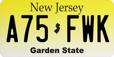 NJ license plate A75FWK