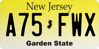 NJ license plate A75FWX