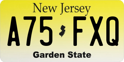 NJ license plate A75FXQ