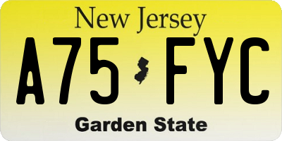 NJ license plate A75FYC