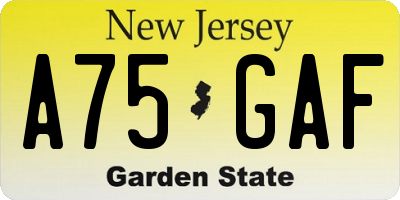 NJ license plate A75GAF