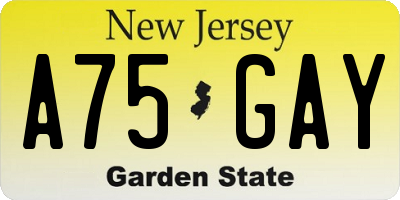 NJ license plate A75GAY