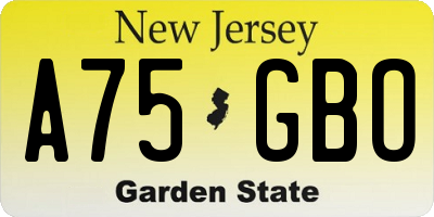 NJ license plate A75GBO
