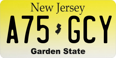 NJ license plate A75GCY