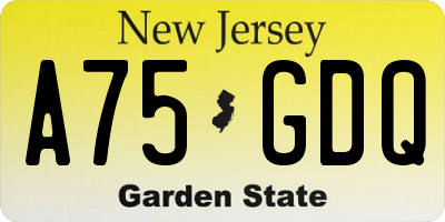 NJ license plate A75GDQ