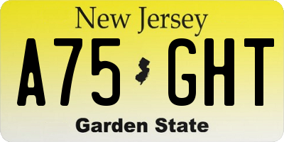 NJ license plate A75GHT