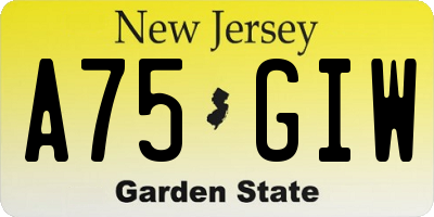 NJ license plate A75GIW