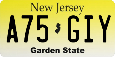 NJ license plate A75GIY