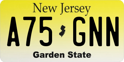NJ license plate A75GNN