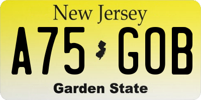 NJ license plate A75GOB