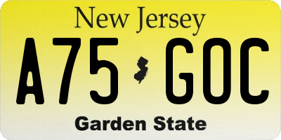 NJ license plate A75GOC