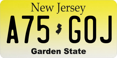 NJ license plate A75GOJ