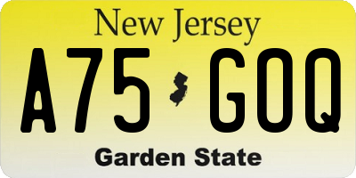 NJ license plate A75GOQ