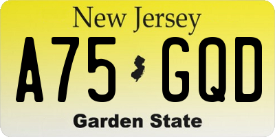 NJ license plate A75GQD