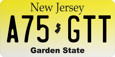 NJ license plate A75GTT