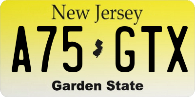 NJ license plate A75GTX