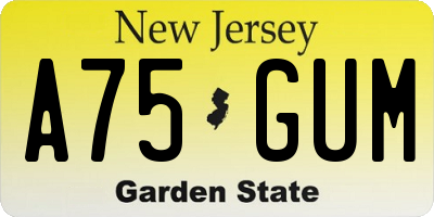 NJ license plate A75GUM
