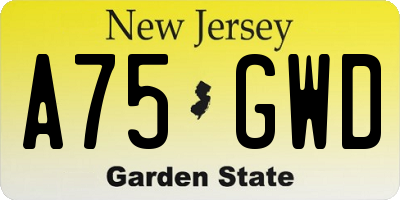 NJ license plate A75GWD