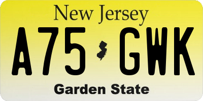 NJ license plate A75GWK