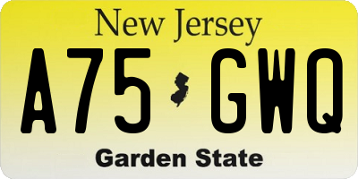 NJ license plate A75GWQ