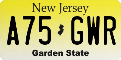 NJ license plate A75GWR