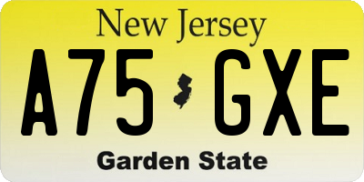 NJ license plate A75GXE
